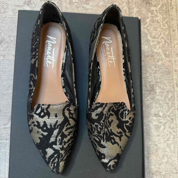 Nanette Lepore Black & Gold Brocade Loafer Pumps – Elegant & Versatile - Picture 2 of 11